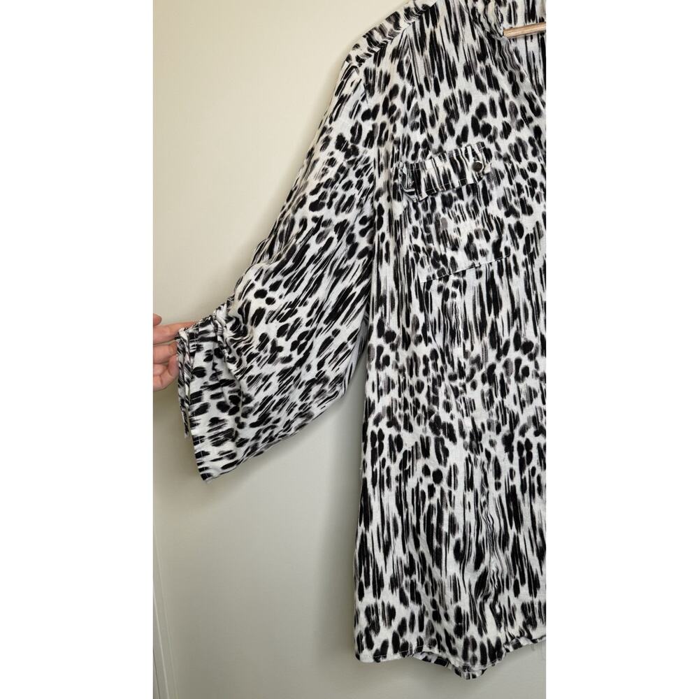 JM Collection Woman 100% Linen Animal Print Button Blouse Shirt Top Plus 24W - Picture 5 of 9